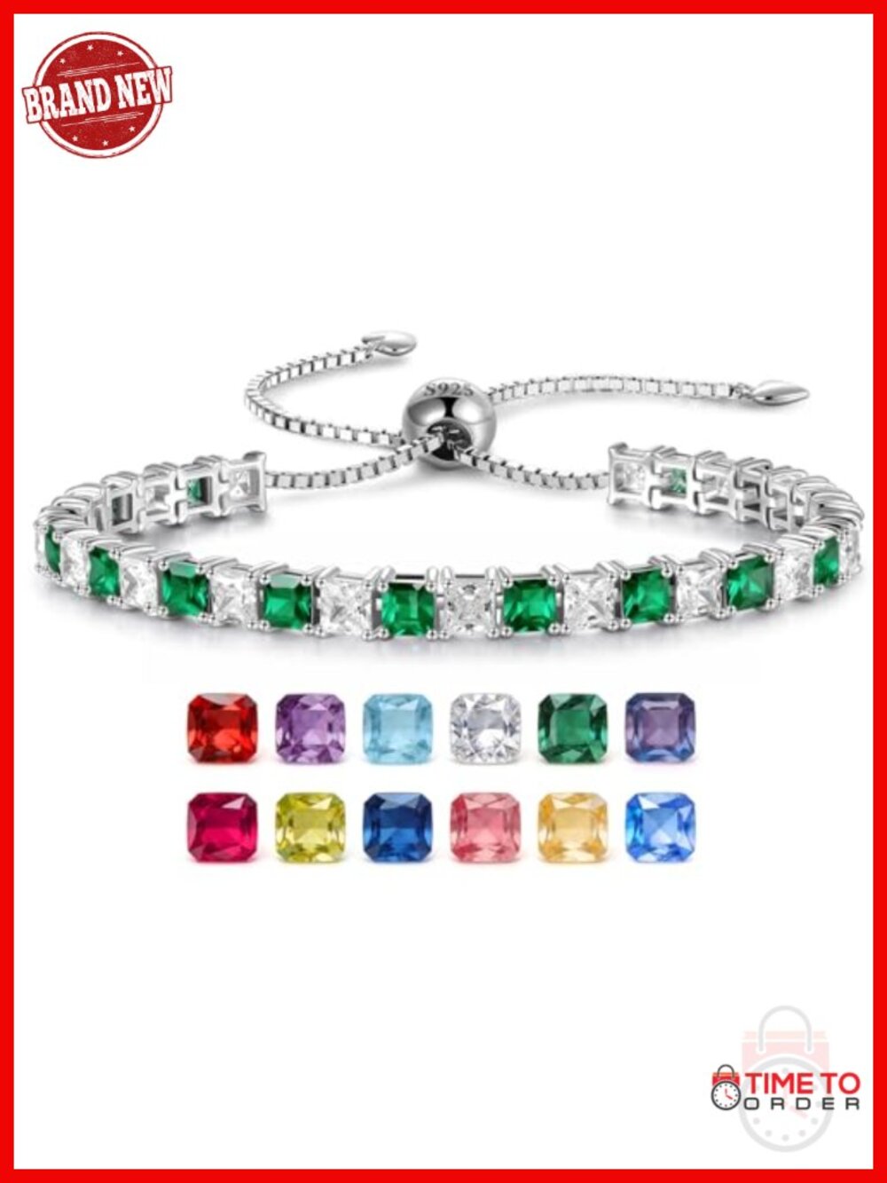 925 Sterling Silver Princess Cut Tennis Bracelet 6-9in Adjustable